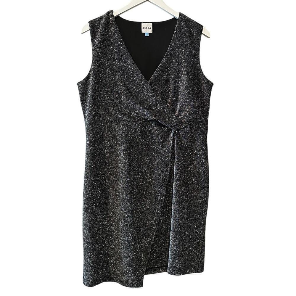 Birthday Party Sparkle Mini Black Silver Dress Size Large Front Knot Metallic